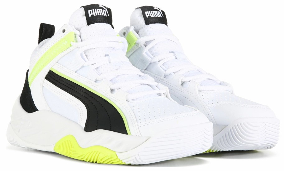 * Puma Kids' Rebound Future Evo Basketball Shoe Big Kid White/Black/Lime Boys