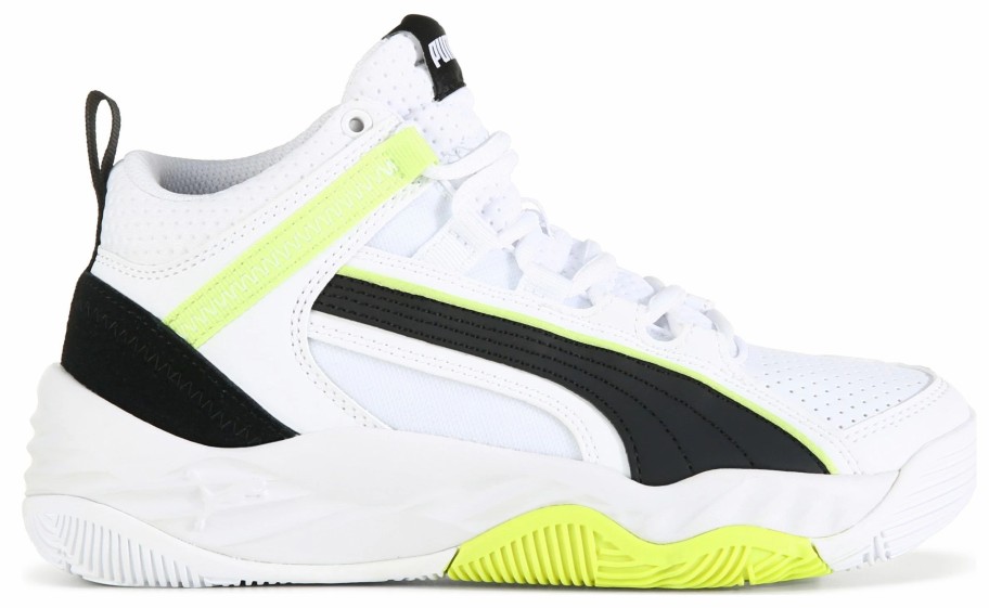 * Puma Kids' Rebound Future Evo Basketball Shoe Big Kid White/Black/Lime Boys