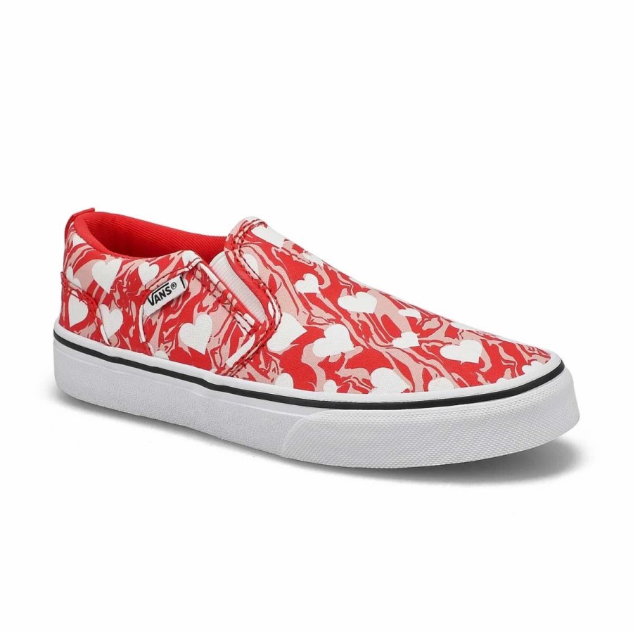 * Vans Girls' Asher Marble Hearts Sneaker Red Girls