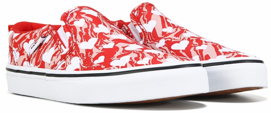 * Vans Kids' Asher Slip On Sneaker Little/Big Kid Marble Hearts Red Boys