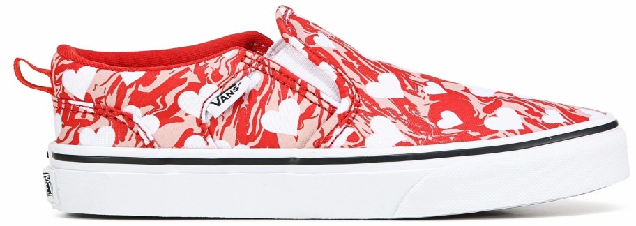 * Vans Kids' Asher Slip On Sneaker Little/Big Kid Marble Hearts Red Boys