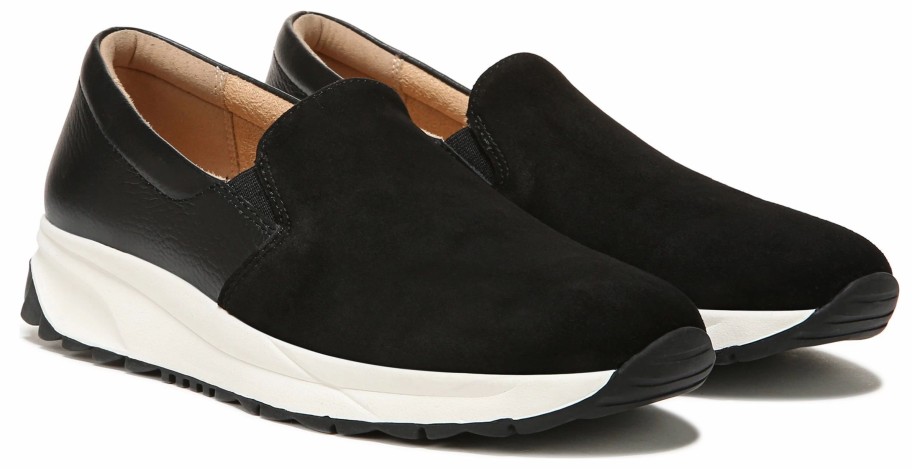 * Women'S Selah Medium/Wide Wedge Slip On Sneaker Black Leather Women