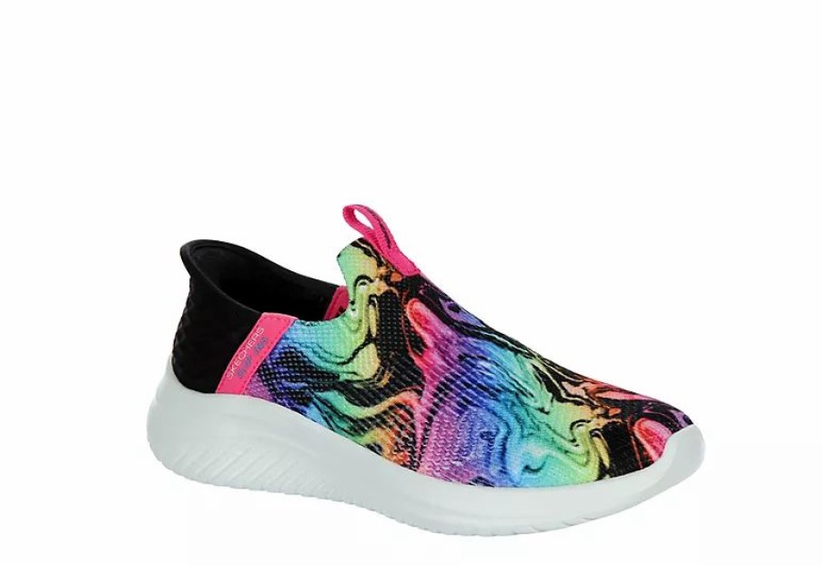 * Skechers Girls Ultra Flex Slip-In Slip On Sneaker Black Girls