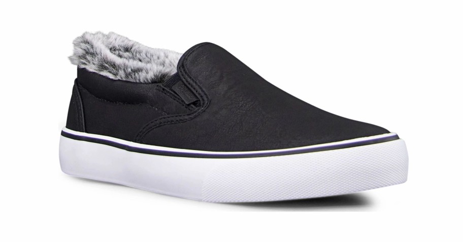 * Women'S Clipper Fur Lined Slip On Sneaker Black/White Women