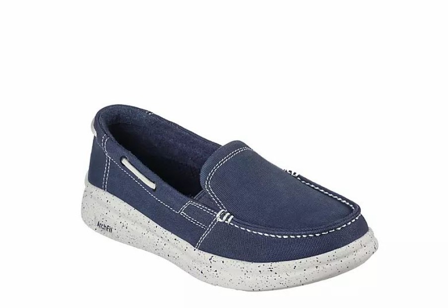 * Skechers Womens Arch Fit Skipper Playful Slip On Sneaker Navy Women